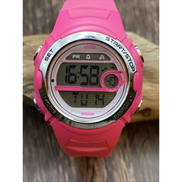 Timex 1440 Digital Quartz Watch Women 50m Silver Pink Alarm Chrono New Battery - Picture 1 of 7